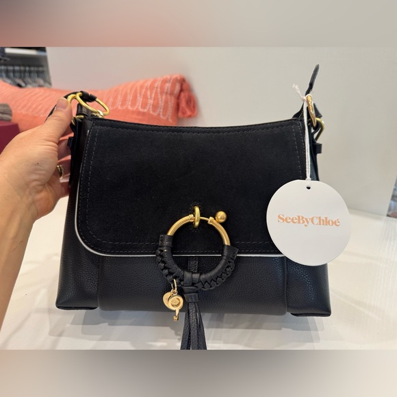 NWT | Large See By Chloe Joan Crossbody Bag | Black Leather and Suede | Dust Bag - Picture 7 of 17